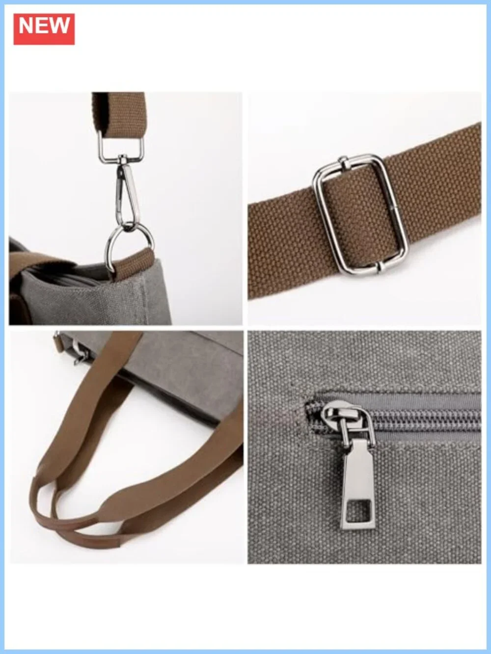 Canvas Tote Bag for Women A4 Handbag with Zipper Shoulder Bag for Shopping